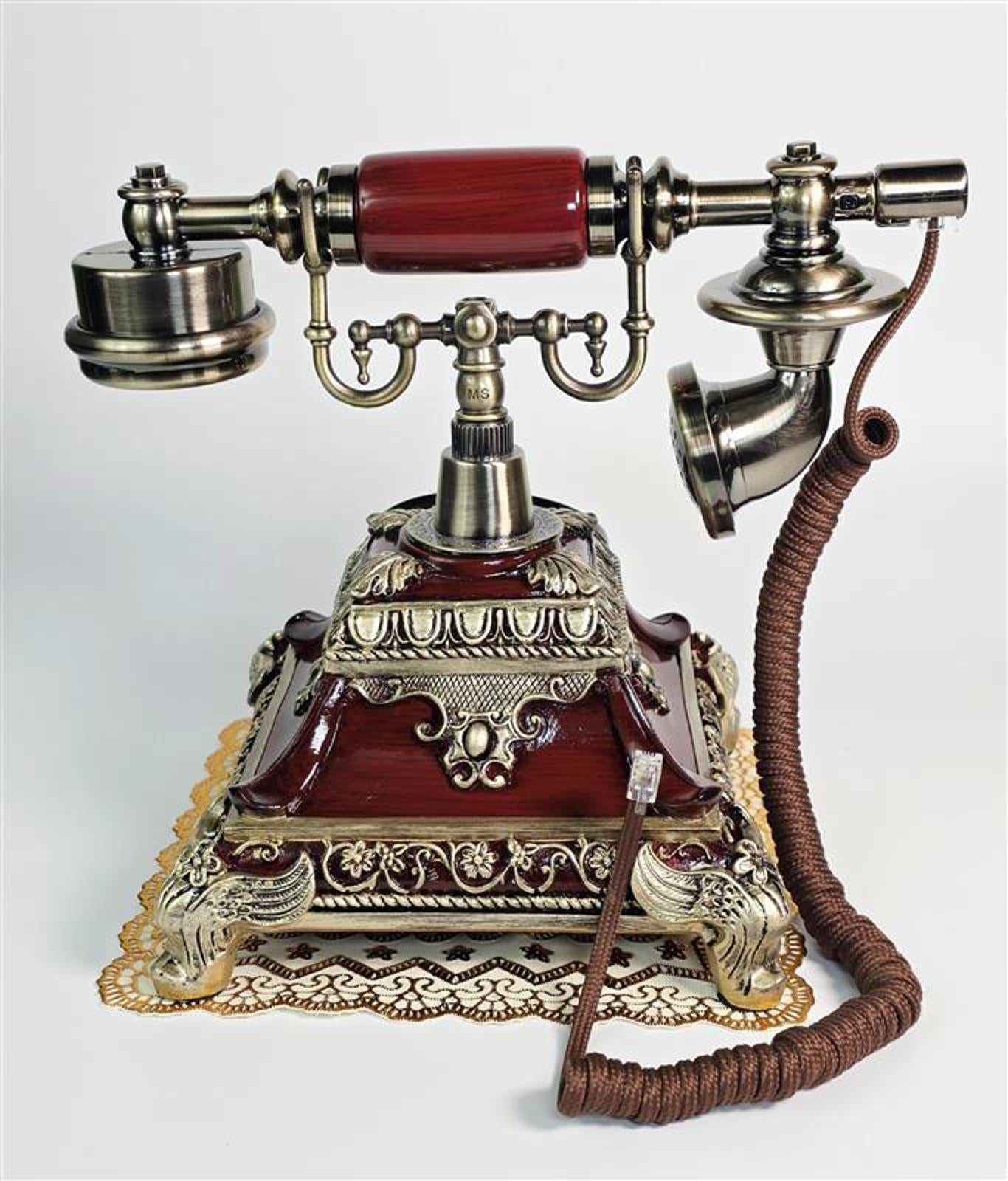 📞 Vintage Royal Rotary Telephone – Ornate Brass & Mahogany Finish