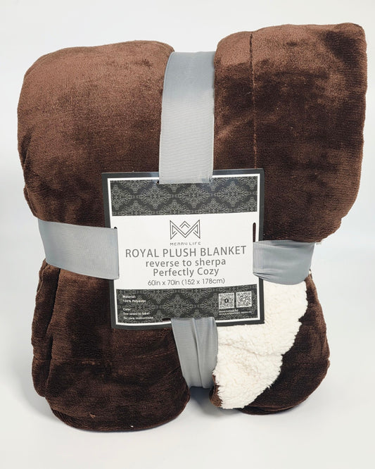 Merah Life Royal Plush Blanket (60" x 70", Brown Sherpa Lined)