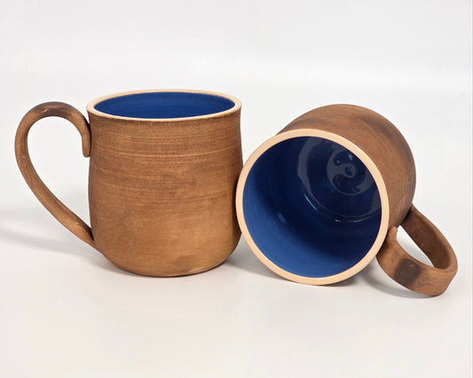 Rustic Ceramic Mug Set (2-pack, Blue Interior)